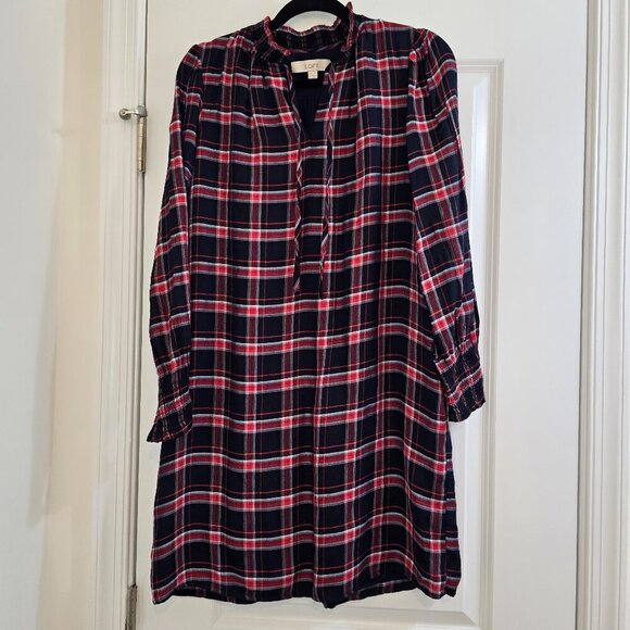 Loft Plaid Smocked Shirtdress - Forever Navy - Picture 4 of 10